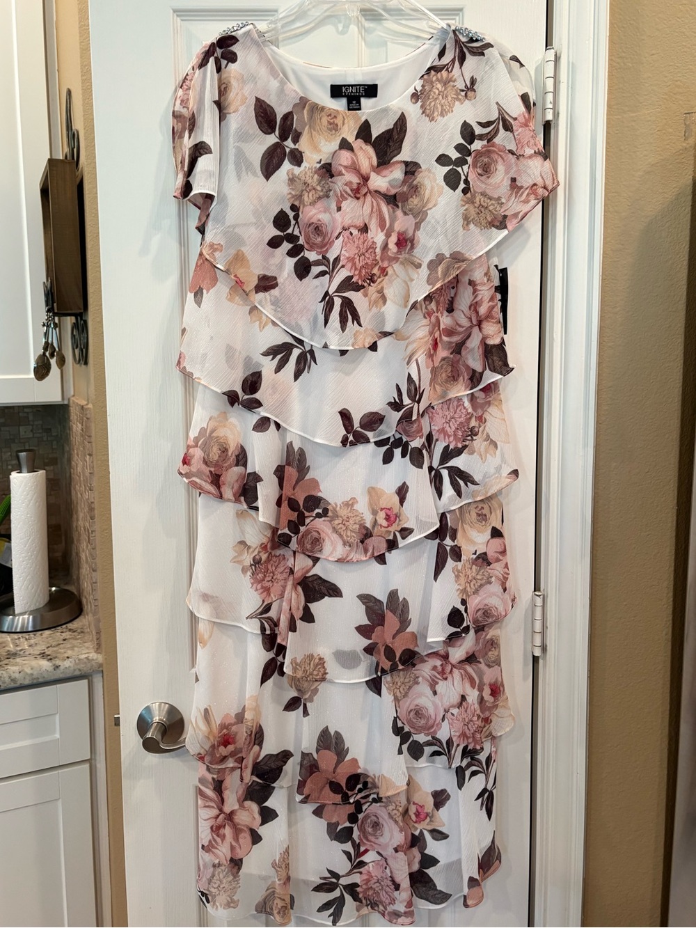 Ignite Evenings Floral Layered White & Blush Ruffle Dress